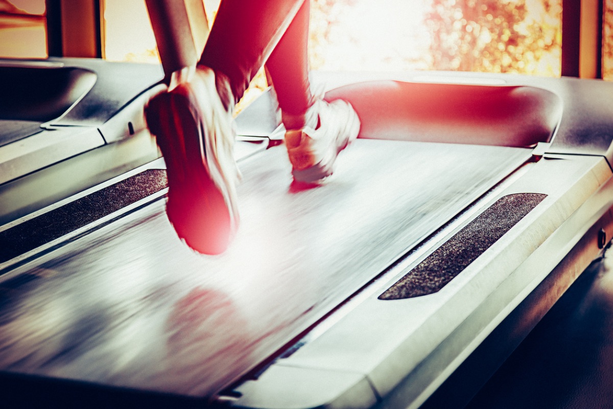 Running on a treadmill at the gym